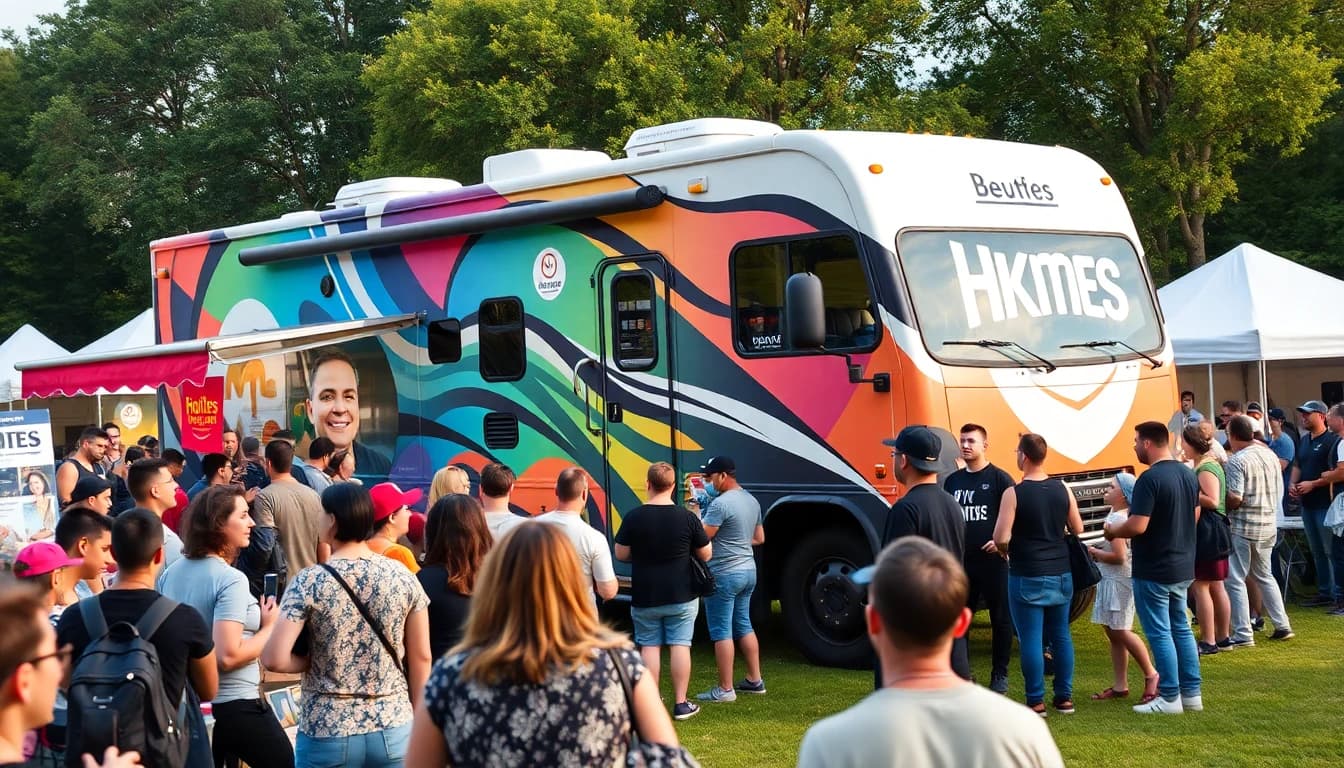 Brand activation RV with custom wrap at marketing event