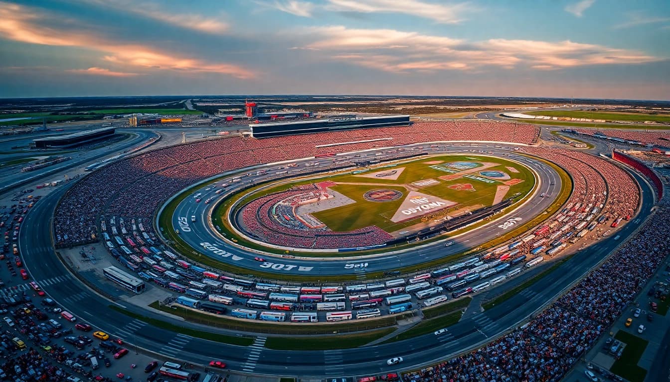 RVs camping in Daytona International Speedway infield during Daytona 500