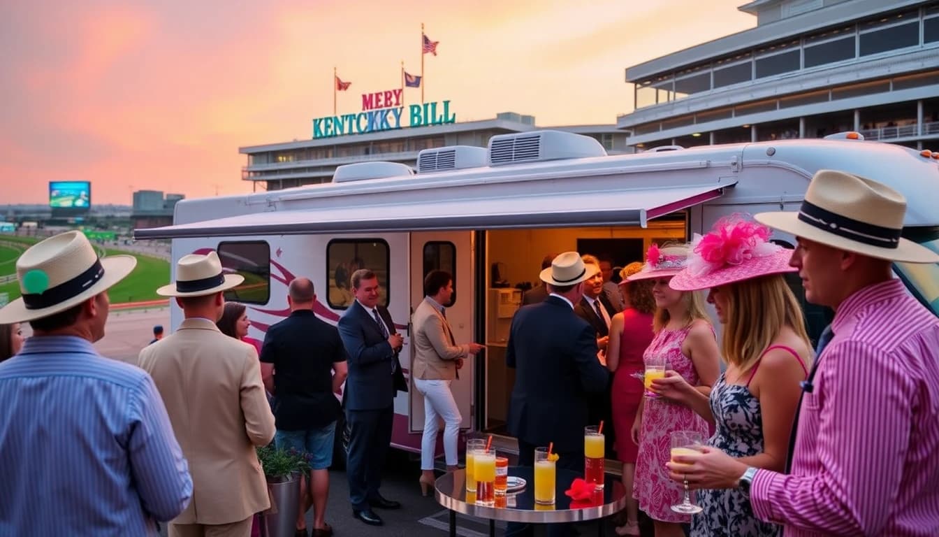 Kentucky Derby RV hospitality near Churchill Downs with festive attire