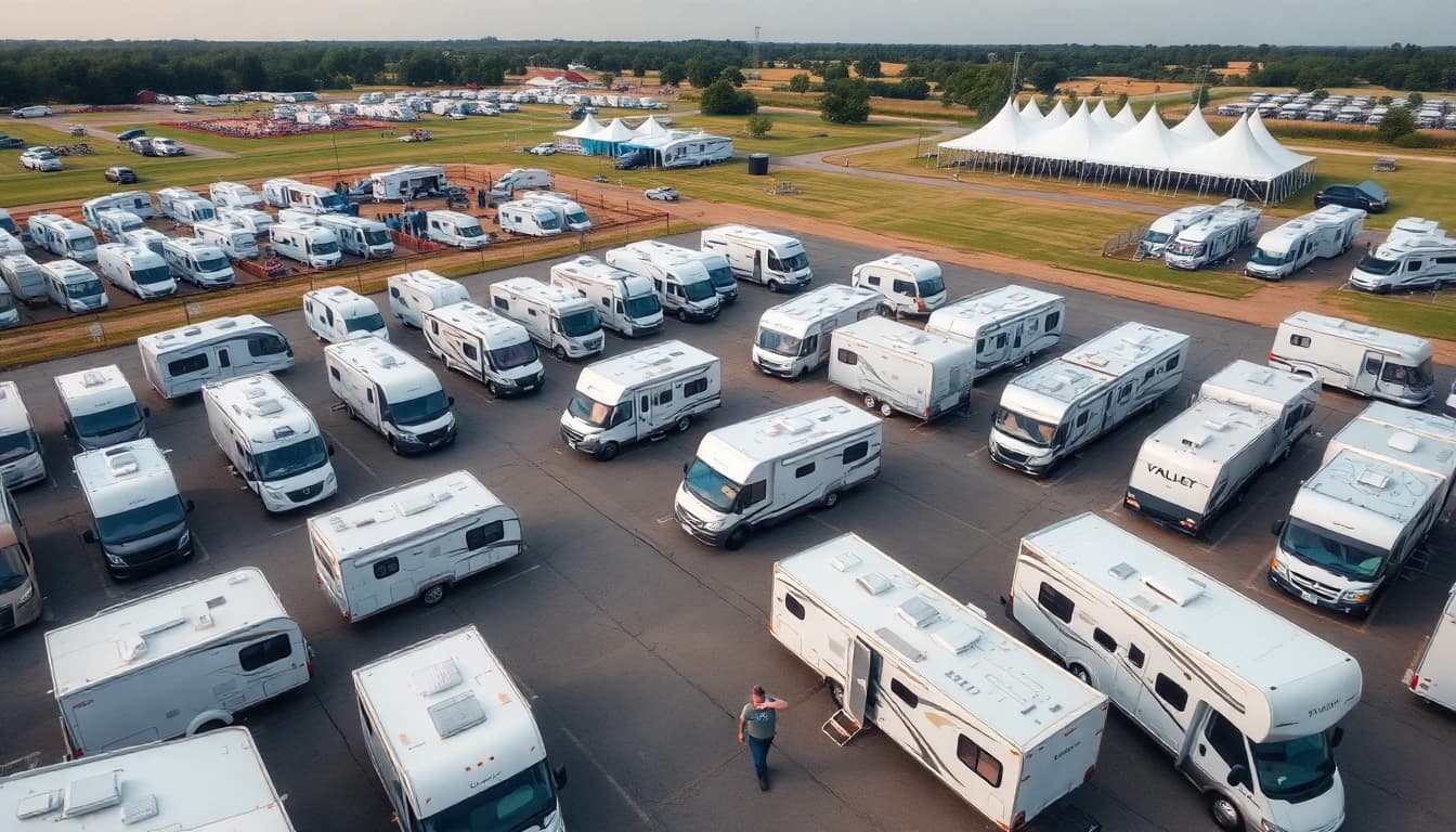 Multiple RVs arranged at an event demonstrating fleet sizing