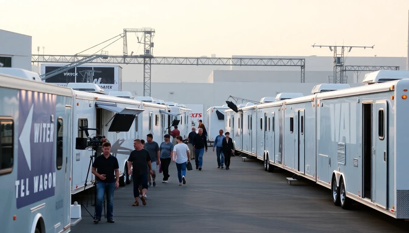 Luxury talent trailers on a film production set
