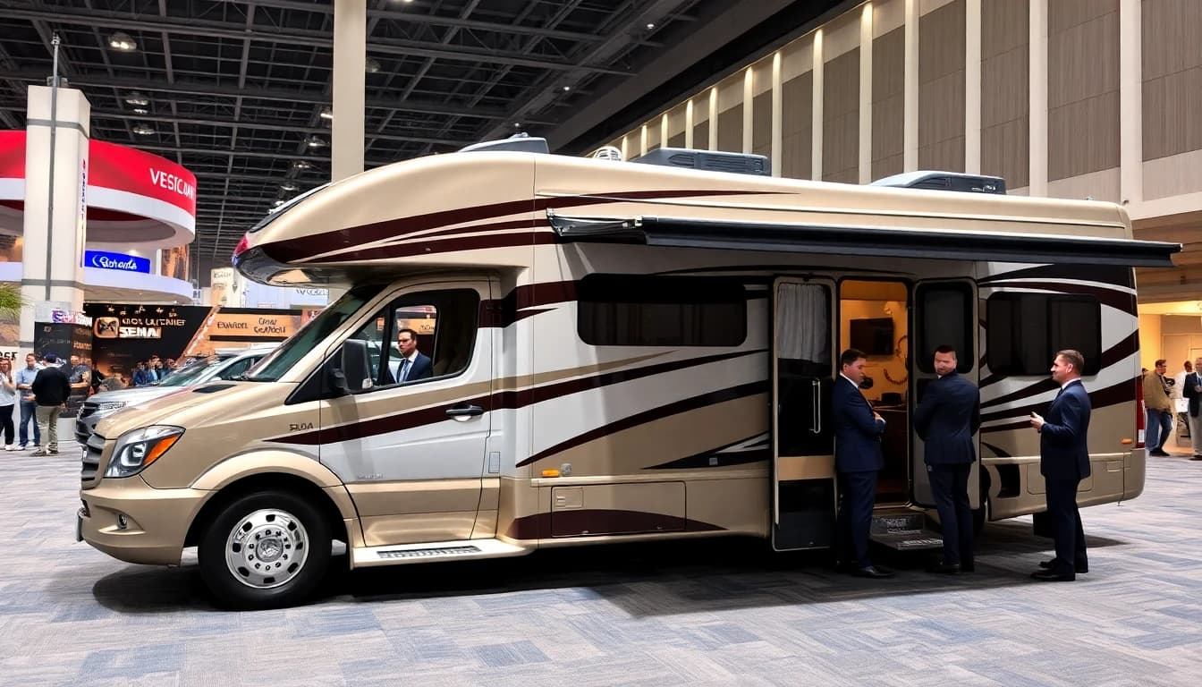 Trade show RV hospitality setup at convention center